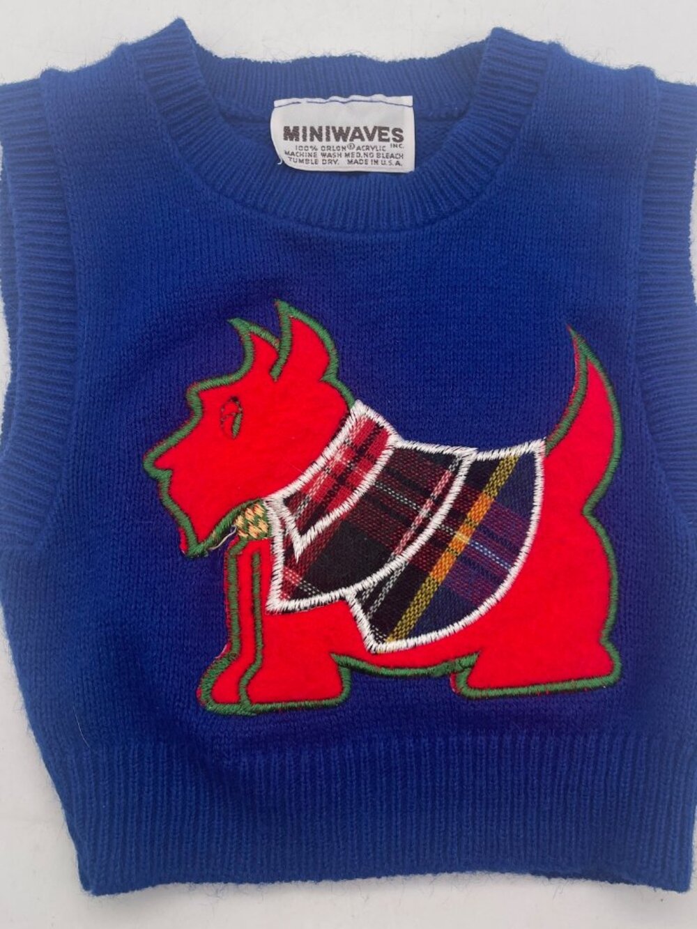 VTG 80s Miniwaves Scottie Dog Sweater Vest Blue Plaid Unisex Toddler Baby 18M Y